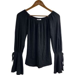 Bailey / 44 Bell Sleeve Knit Top Black XS Boat Neck Off Shoulder